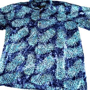 Pete Huntington Bali Pineapple Short Sleeve Button Shirt Hawaiian Print Men's L
